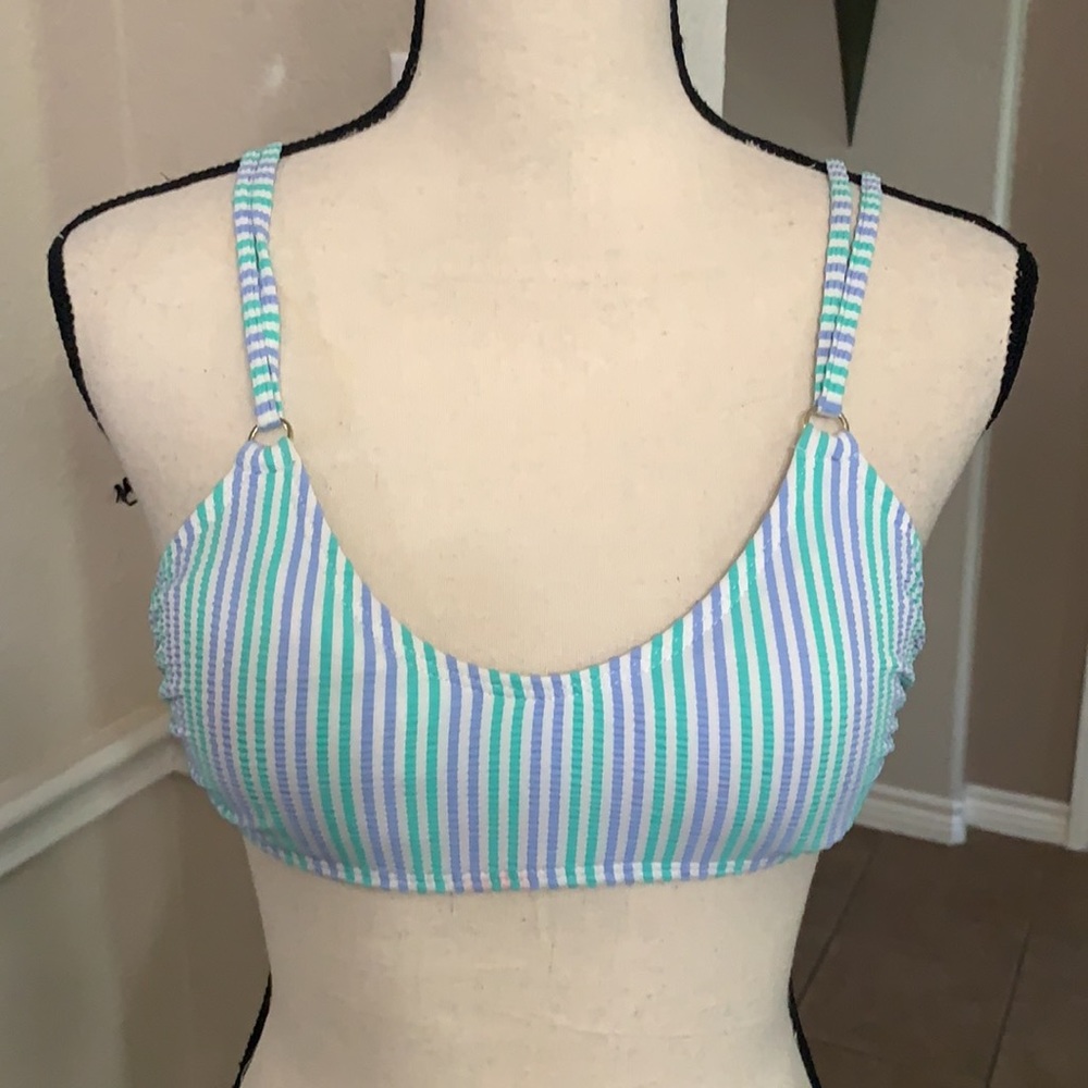 Xhilaration blue and turquoise striped bikini top